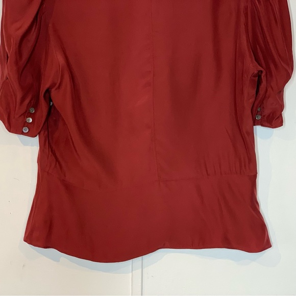 FRAME Shirred Silk Peplum Blouse in OXBLOOD NWOT - Picture 9 of 12